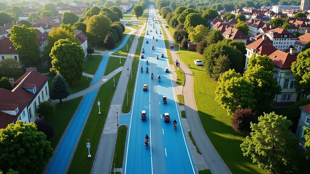 Aerial view of Prague showing extensive bike lane network throughout the city districts