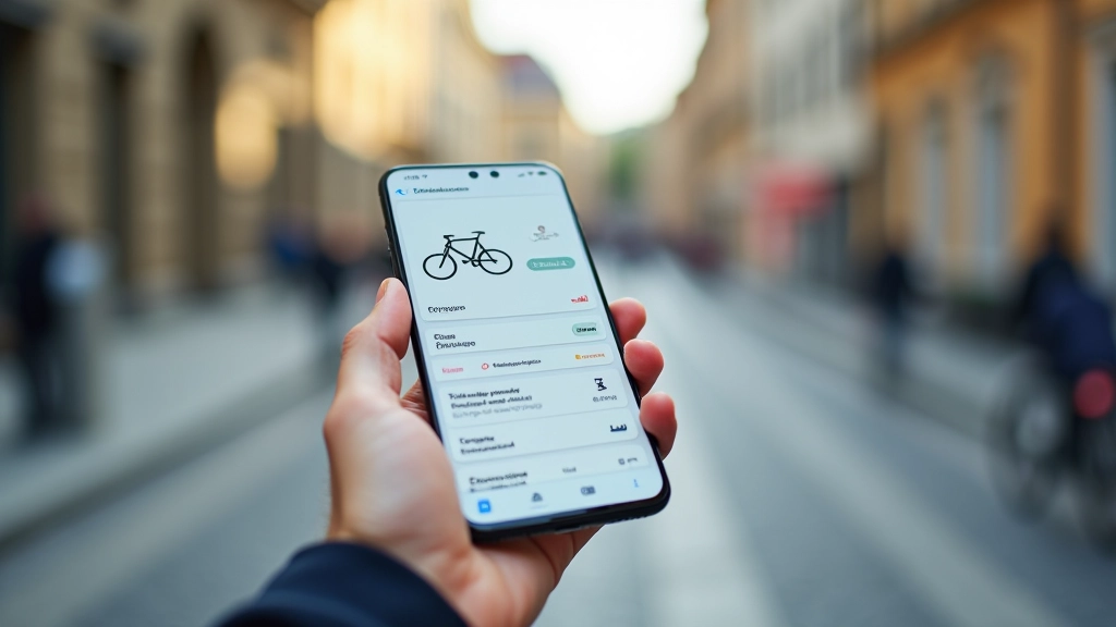 Close-up view of a smartphone displaying a bike-sharing app interface with station map and bike availability icons